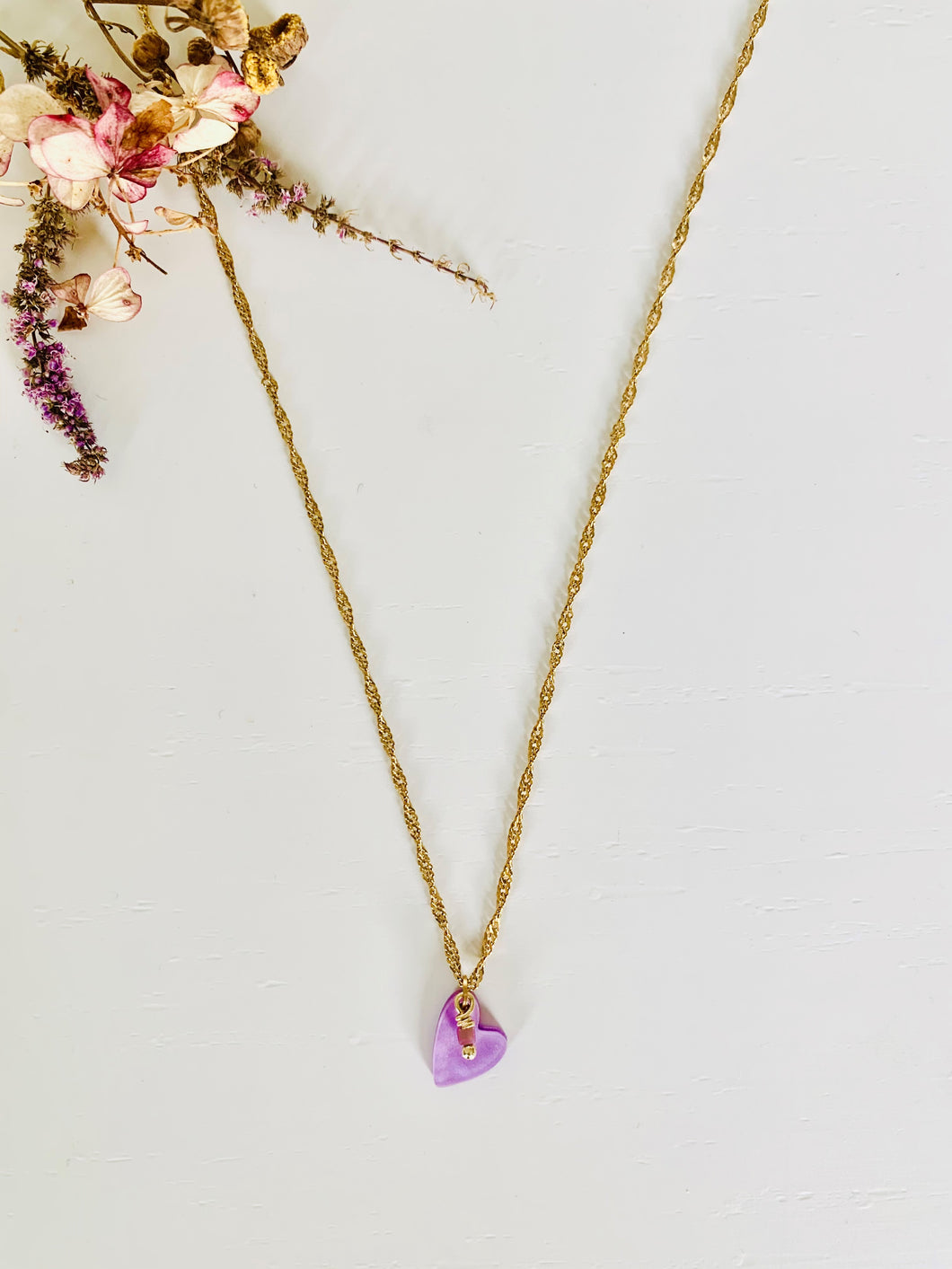 Collier court Coeur Lilas